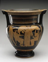 Cratere a colonna a figure rosse con scena di Zeus e Hera, 480-460 a.C.
