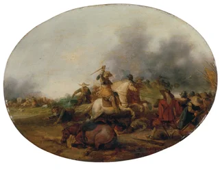Scaramuccia di cavalleria con cavallo caduto, 1637