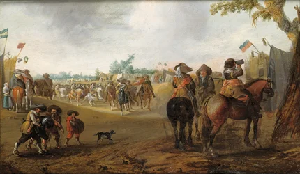 Un accampamento militare con cavalieri