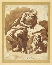 San Girolamo seduto su una roccia, scrivendo