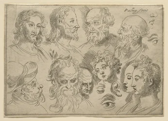 Tavola di Schizzi con Dieci Teste, 1636