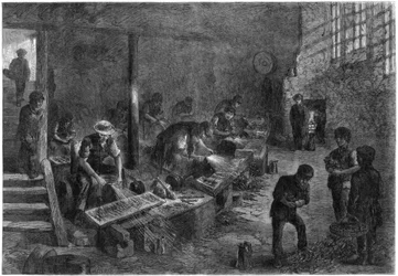 Scafo dei molatori di forchette, manifatture di acciaio di Sheffield, 1866