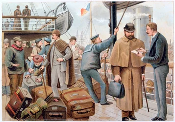 Passeggeri che si imbarcano su un piroscafo P&O nel Tamigi, c. 1890