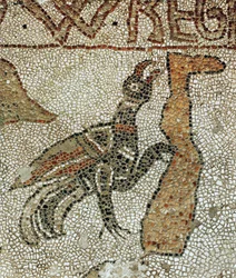 Corvo che scava la gamba di un morto durante il Diluvio (mosaico)