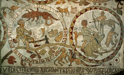 I segni dello Zodiaco dal mosaico pavimentale della cattedrale di Otranto, Italia meridionale (mosaico)