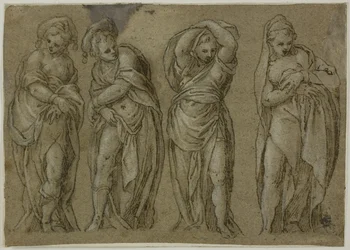 Quattro figure femminili panneggiate in piedi