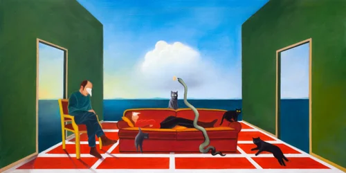 La terapia, 2021 (olio su pannello di legno)