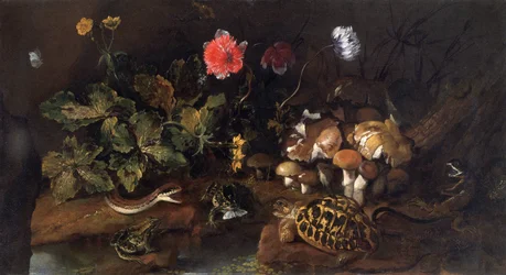 Natura morta con serpente, rane, tartaruga e lucertola, 1656-1673