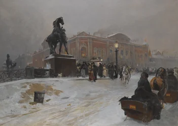 Il ponte Anichkov sulla Prospettiva Nevsky al crepuscolo