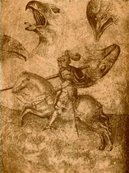 Cavaliere con lancia e studi di uccelli