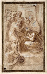 Adorazione della Sacra Famiglia in un interno