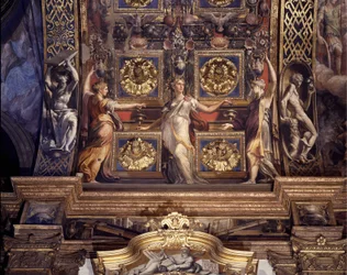 Tre delle cinque vergini folli. Dettaglio degli affreschi di Francesco Mazzola (1503-1540) noto come Il Parmigianino che decorano la volta principale della Cappella Maggiore della Chiesa della Madonna della Steccata a Parma