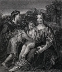 Santa Maria (la Beata Vergine) con il Bambino Gesù, san Giovanni Battista e santa Maria Maddalena. Incisione da G.F.M. Mazzola, il Parmigianino.