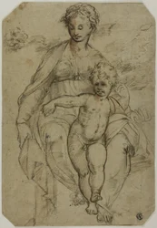 Vergine e Bambino (recto); Schizzo di Tre Santi e Schizzo Caricaturale (verso)
