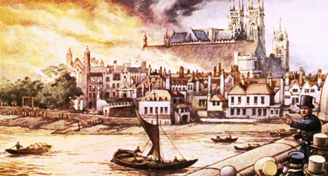 La Old Houses of Parliament distrutta da un incendio nel 1834