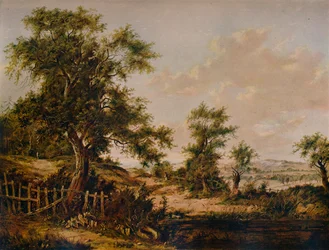 Paesaggio, con piscina e albero in primo piano, 1828