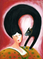 Strega del Tchesal (Chiesale): strega che si trasforma in gatto per spiare gli uomini. Illustrazione di Patrizia La Porta