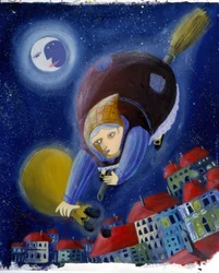 La Befana sulla sua scopa - illustrazione di Patrizia La Porta