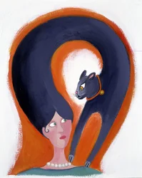 Acconciatura femminile che si trasforma in gatto - illustrazione di Patrizia La Porta