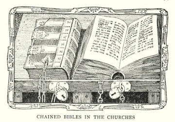 Bibbia incatenata in una chiesa, al tempo di Enrico VIII (litografia)