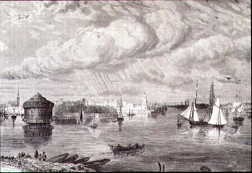 Porto di New York negli anni 1860 (incisione)