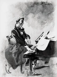 Il compositore e pianista Frederic Chopin che suona il pianoforte