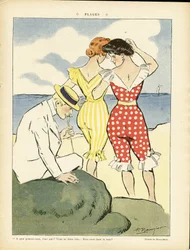 Illustrazione di Paul Balluriau (1860-1917) in Le Rire, 01/08/08 - Spiagge - Tempo libero, Amore, Moda, Marina Marittima, Costumi da bagno