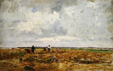 Paesaggio di Dachau con contadini e donne che lavorano la terra