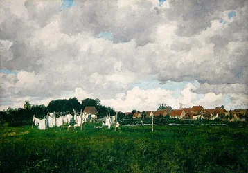 Mecklenburg, paesaggio con la piccola città di Schwann sul Warnow