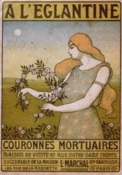 Stile di vita. Alla rosa selvatica, commercio di corone funebri, fiorista. Pubblicità di Paul Berthon, Francia, c.1900