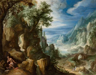 Paesaggio montuoso con san Girolamo