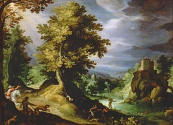 Paesaggio con caccia al cervo, 1591