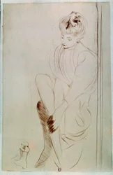 Giovane donna che disegna a sanguigna