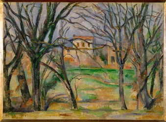 Alberi e case (olio su tela)
