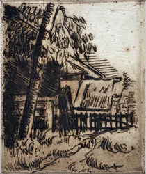 Casa ad Auvers sur Oise. Incisione di Paul Cezanne