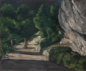 Paesaggio, strada con alberi nelle Montagne Rocciose, c.1870-71