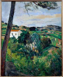 Paesaggio con tetti rossi o pino a L