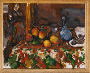 Natura morta con pesche, caraffa e figura (olio su tela)