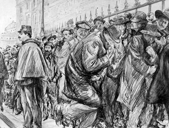 Coda davanti al Palazzo di Giustizia durante il processo a Marguerite Steinheil, Parigi, Francia, 1909
