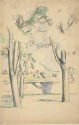 Mont Sainte-Victoire vista oltre il muro del Jas de Bouffan, c. 1885-1888