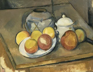 Vaso, zuccheriera e mele