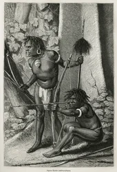 Ritratti di due papuani Karons, antropofagi, incisione di E. Mesples, per illustrare il viaggio in Nuova Guinea di Achille Raffray, incaricato di una missione scientifica dal Ministero della Pubblica Istruzione, nel 1876-1877, pubblicato in Le tour du mond