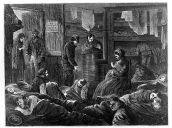 Alloggi sotterranei per i poveri, Greenwich Street, New York, da Harpers Weekly