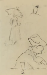 Una Persona che Tiene un Ombrello e un Uomo Seduto con Cappello e Bicchiere