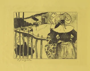 Donne bretoni in piedi vicino a una recinzione, 1889