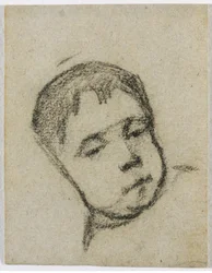 Emil Gauguin bambino, testa su un cuscino, 1875-76 circa (pastello nero)