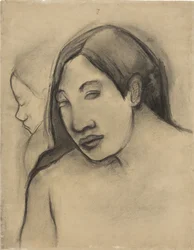 Teste di donne tahitiane, viste frontali e di profilo, 1891-93