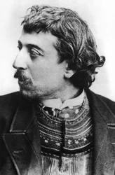 Paul Gauguin (1848-1903), pittore francese, qui a Copenaghen nel marzo 1891 con un cardigan bretone, autoritratto dedicato a Carrière