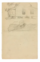 Schizzi di residenza tahitiana con annotazioni di colore e cani