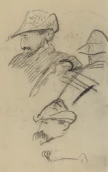 Tre studi di un uomo con cappello (recto)